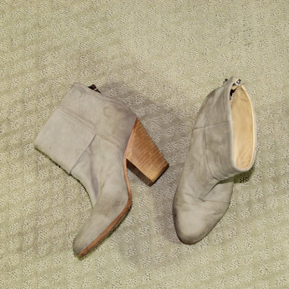 Rag & Bone Newbury Size 37 / 7 Grey Nubuck Leather 3.5" Heeled Ankle Boots